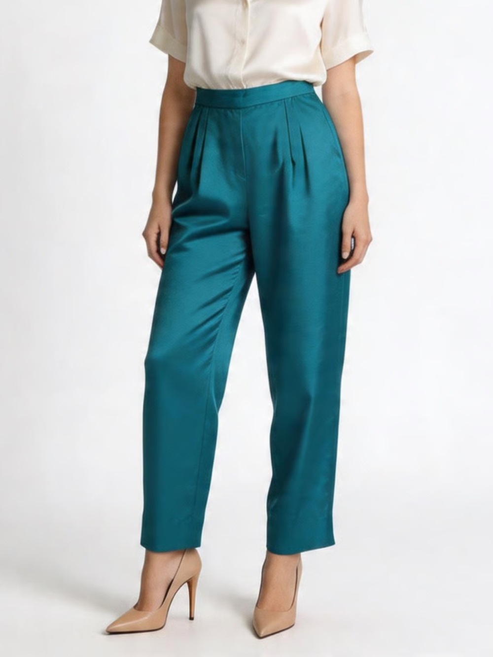 DAVID WARREN NY | Teal 100% Silk Pants Sz 8P